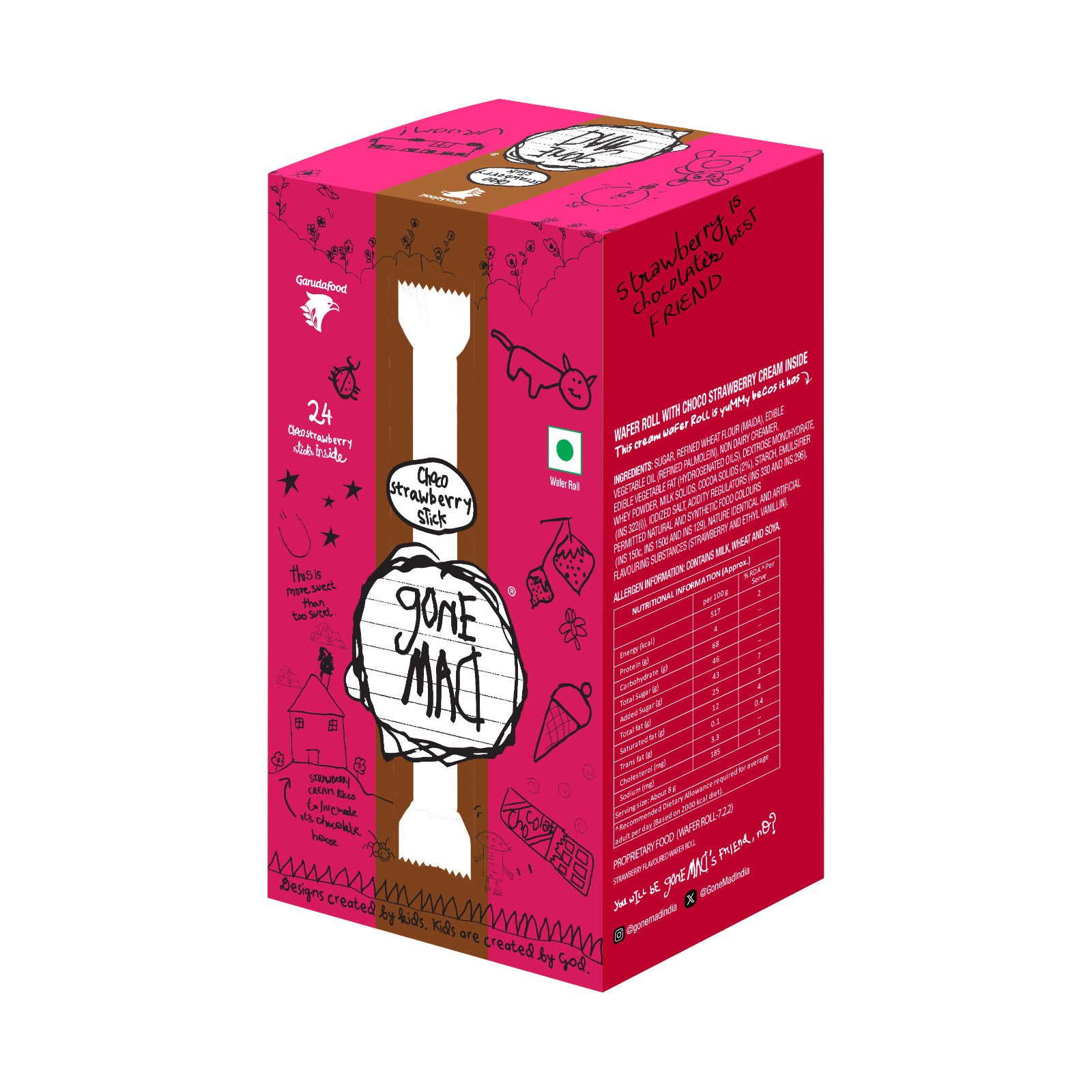 Gone Mad Premium Strawberry-Filled Wafer Sticks – 24 Sticks (192g) – Crispy, Creamy & Delicious Snack